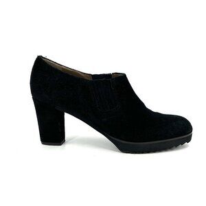 ANYI LU Handmade In Italy Black Natalie Suede Block Heel Ankle Bootie Shoes 8.5